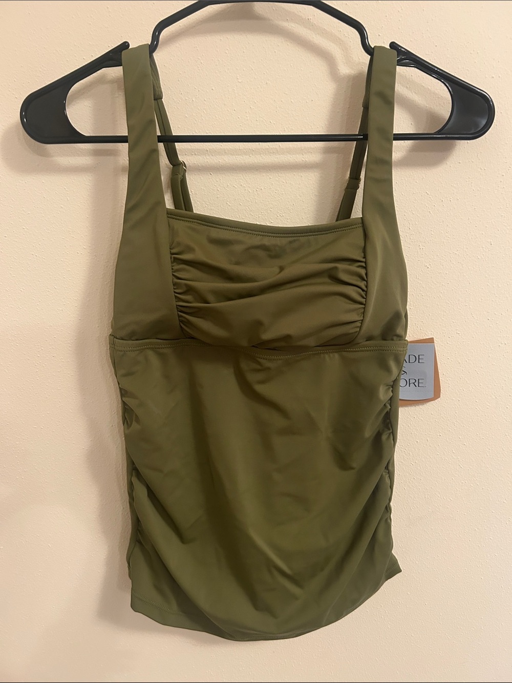 Shade & Shore Olive Ruched Tankini Top